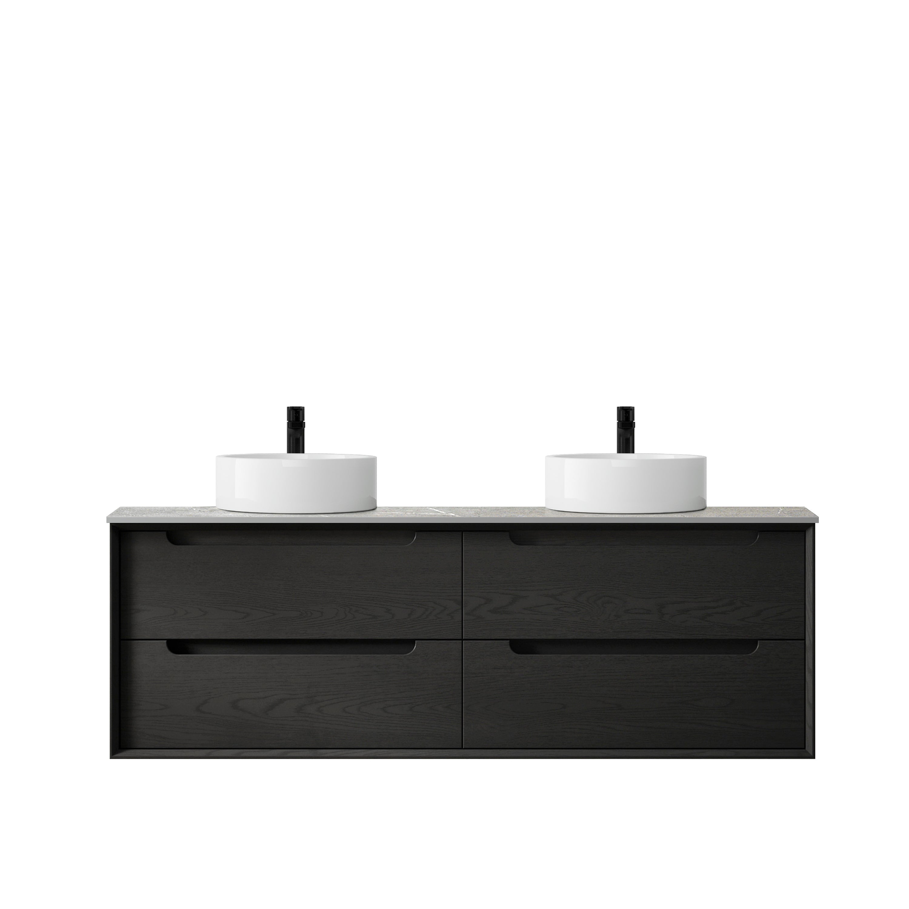 Byron 1500mm Black Oak Wall Hung Vanity with Amani Grey Top 12TH