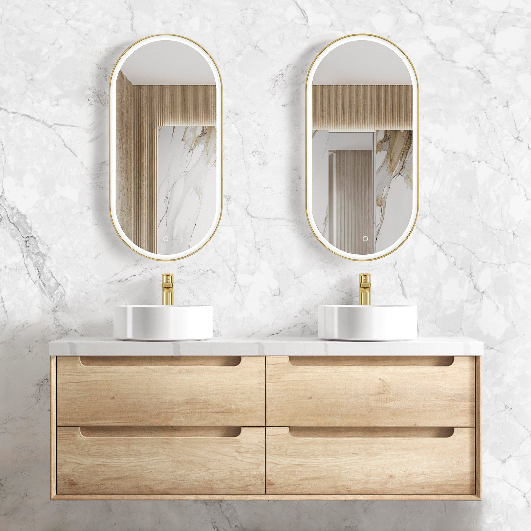 Byron 1500mm Natural Oak Wall Hung Vanity with Mont Blanc 60mm Top 12TH