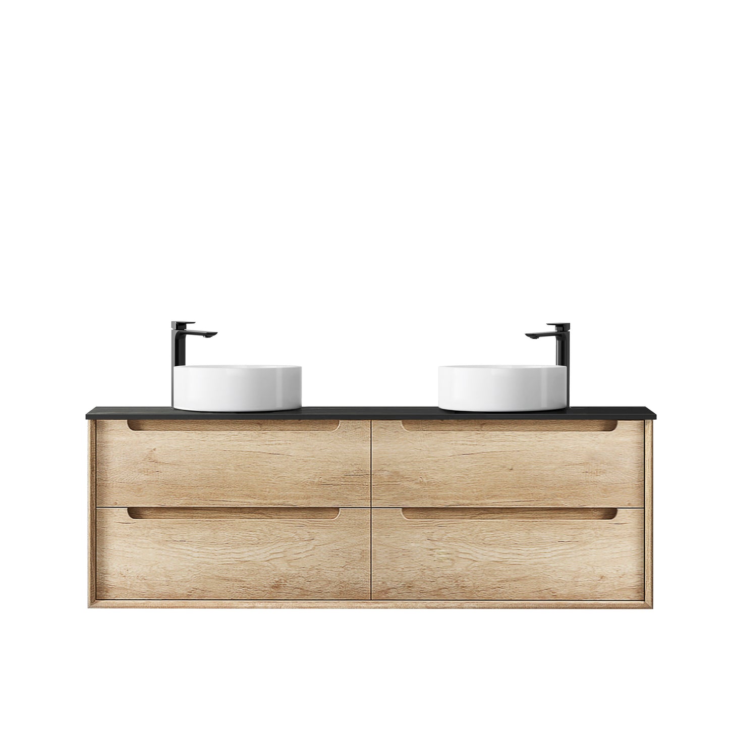 Byron 1500mm Natural Oak Wall Hung Vanity with Empire Black Top 10 & 2TH