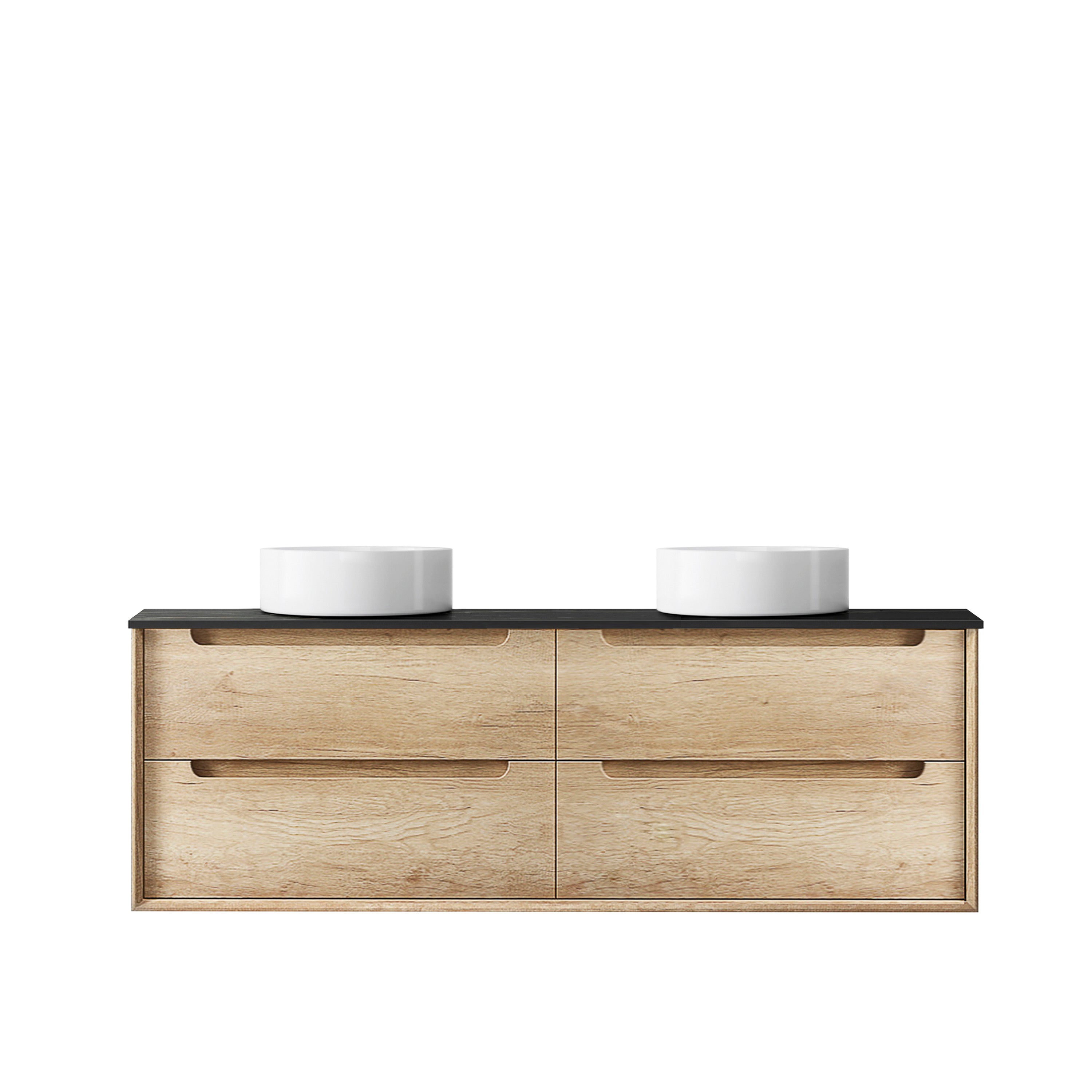 Byron 1500mm Natural Oak Wall Hung Vanity with Empire Black Top NTH