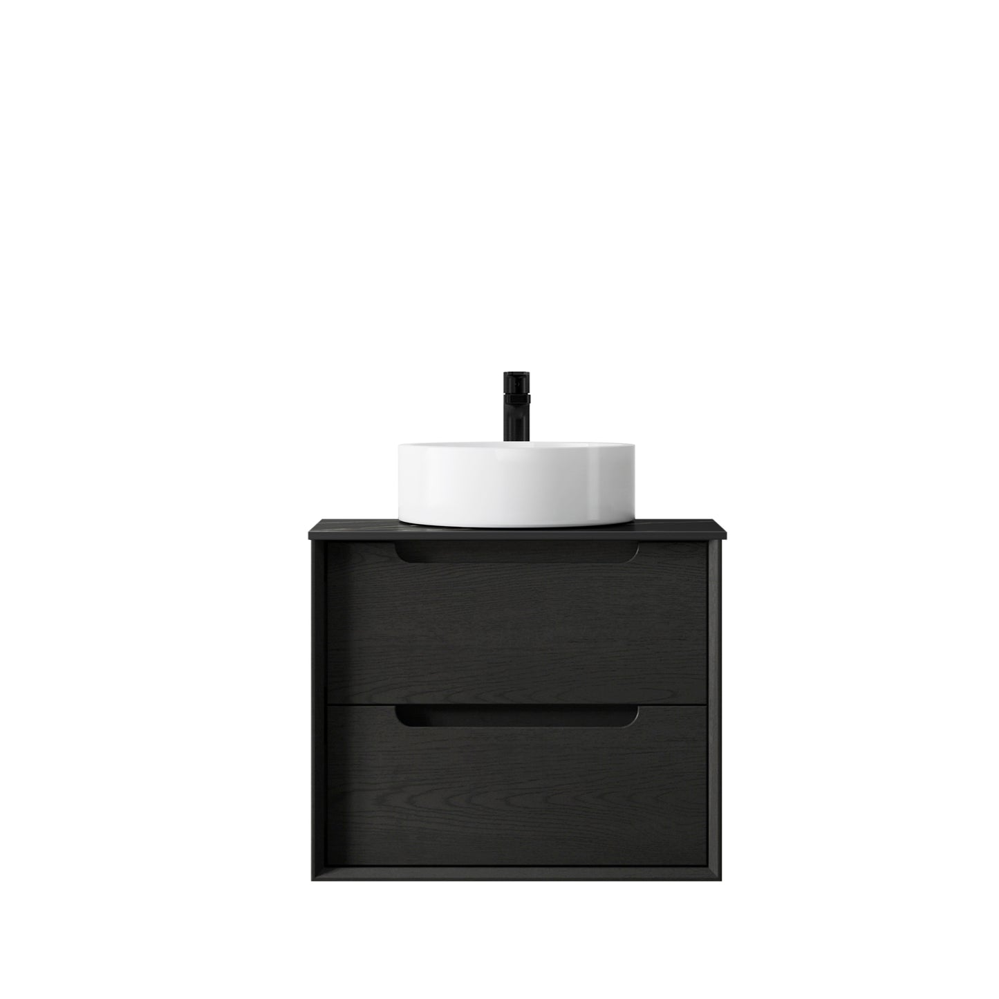 Byron 600mm Black Oak Wall Hung Vanity with Empire Black Top 12TH