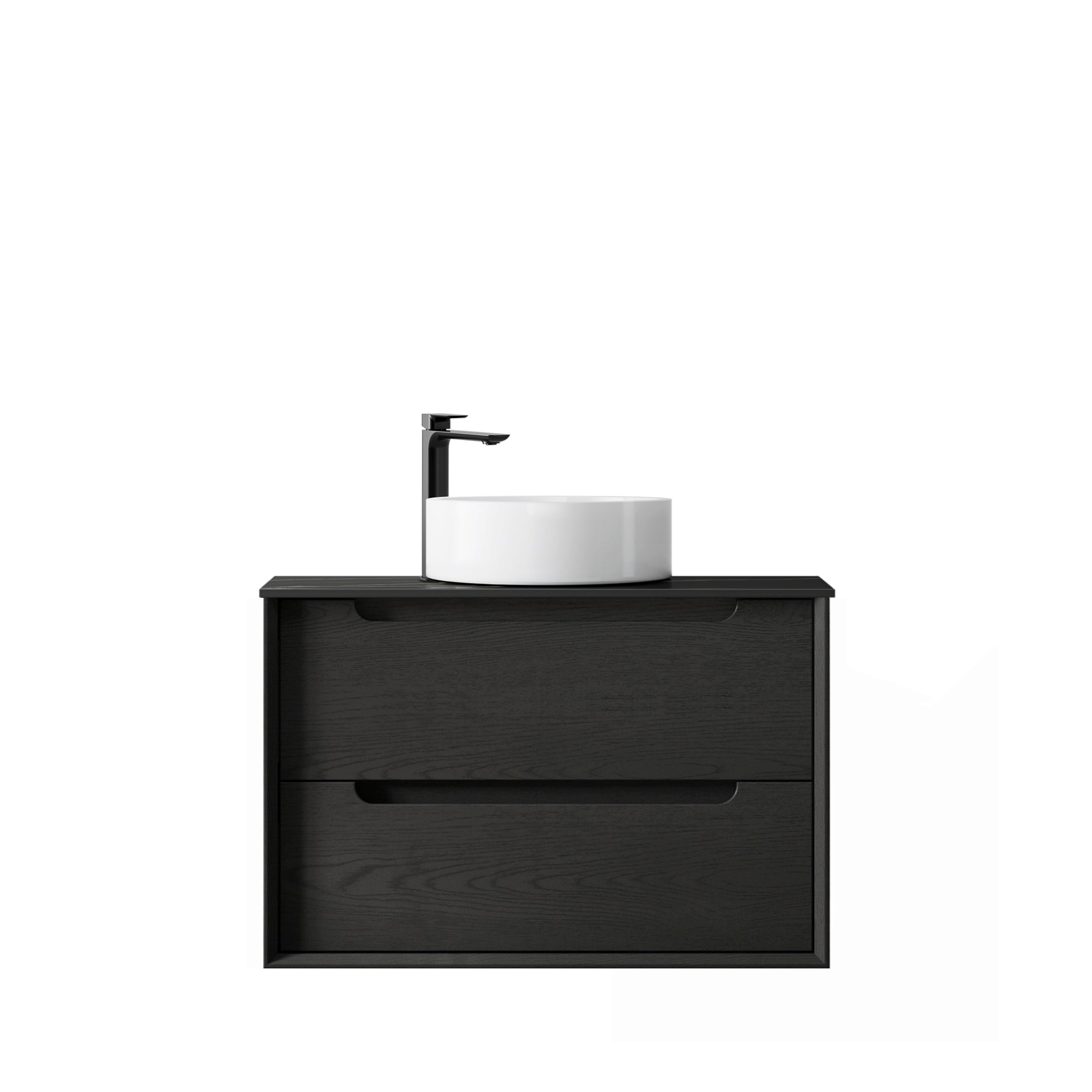 Byron 750mm Black Oak Wall Hung Vanity with Empire Black Top 10TH