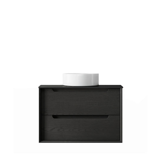 Byron 750mm Black Oak Wall Hung Vanity with Empire Black Top NTH