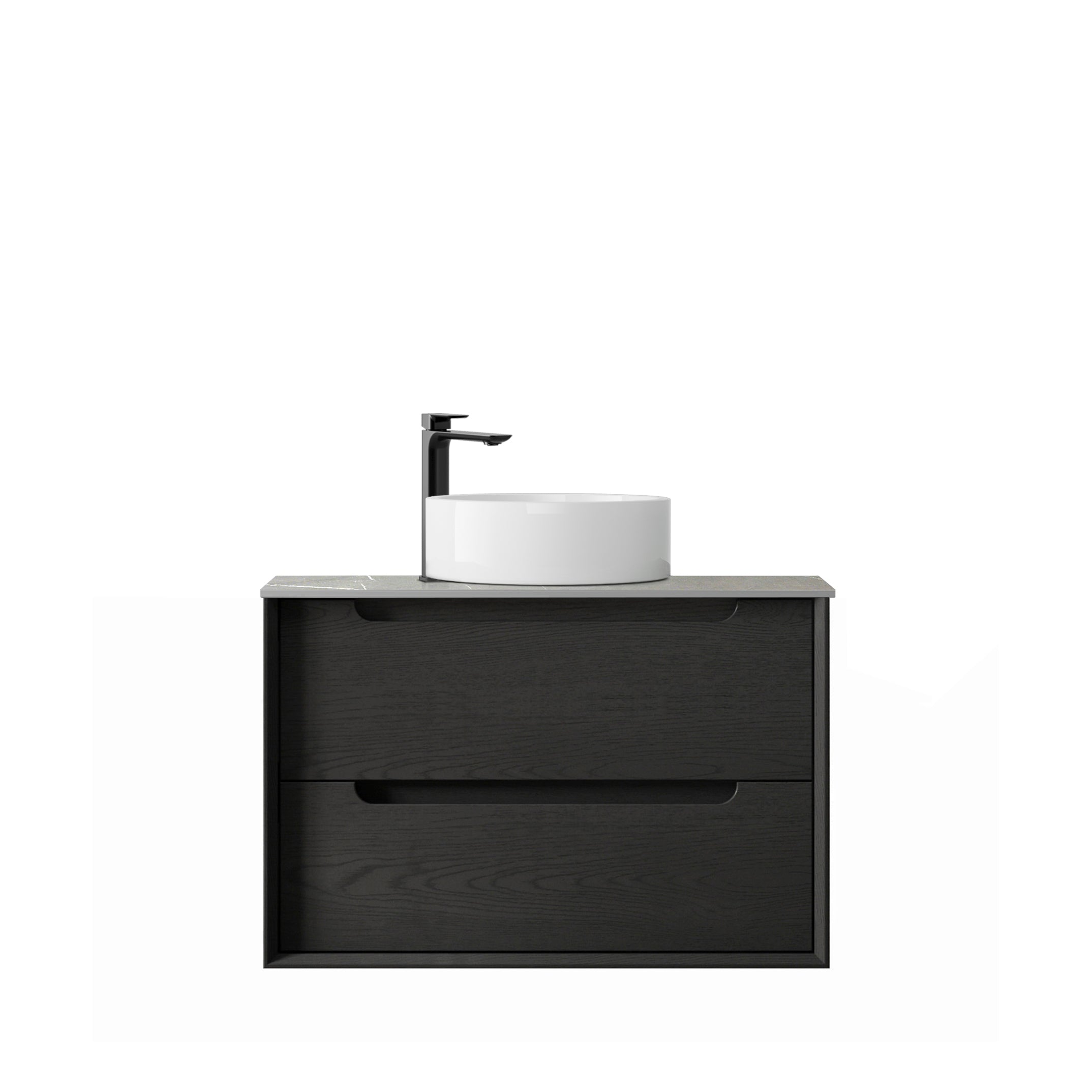 Byron 750mm Black Oak Wall Hung Vanity with Amani Grey Top 10TH