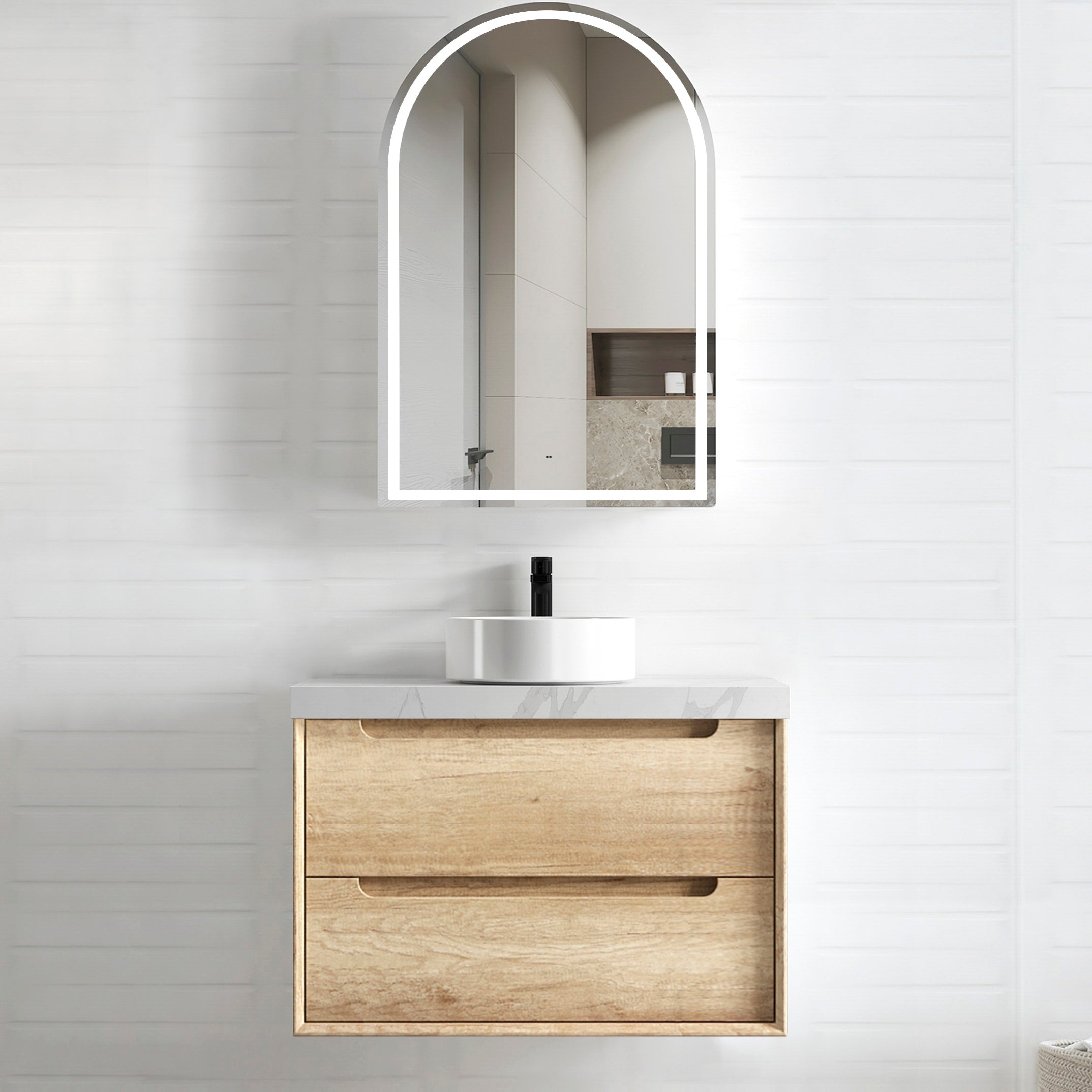 Byron 750mm Natural Oak Wall Hung Vanity with Mont Blanc 60mm Top 12TH