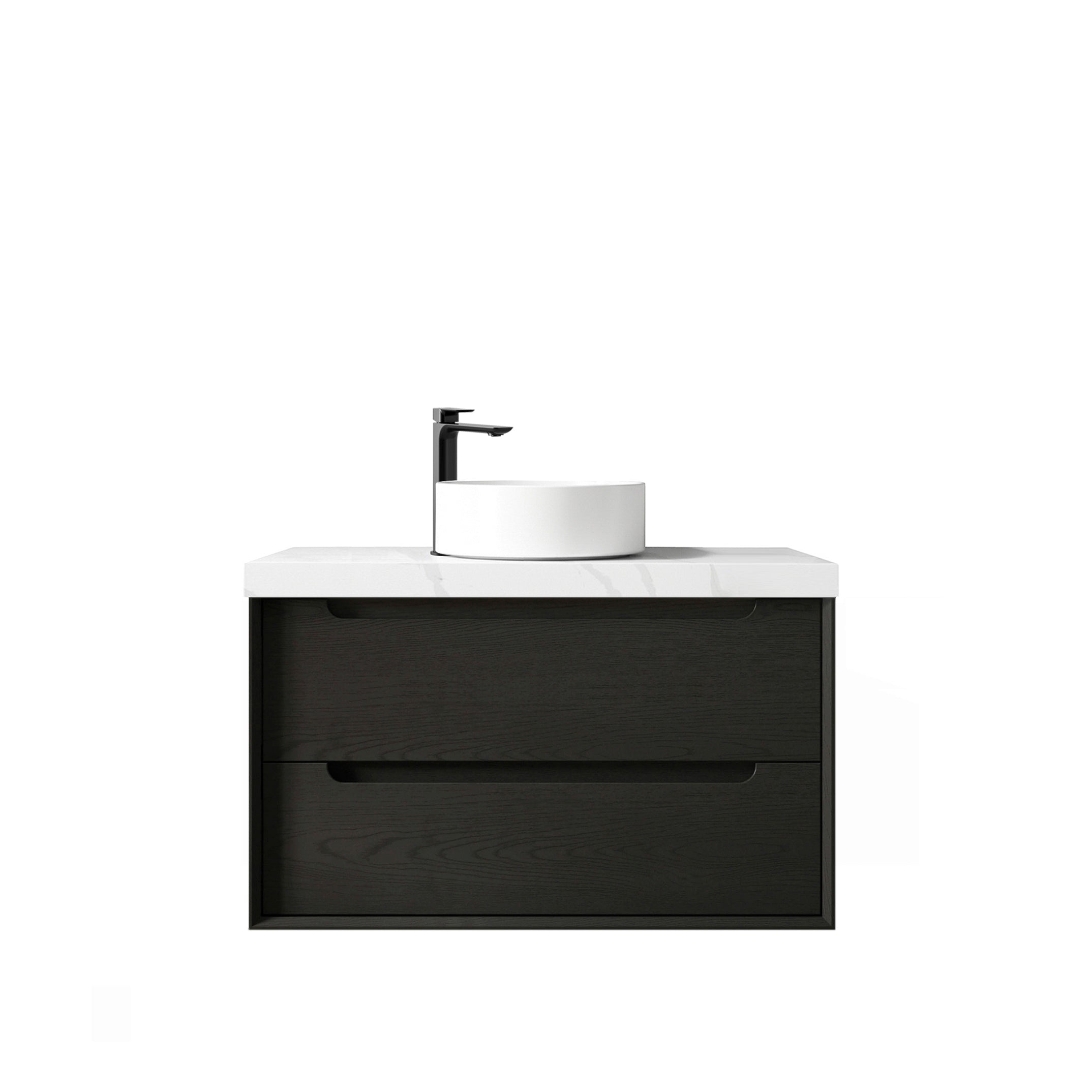 Byron 900mm Black Oak Wall Hung Vanity with Mont Blanc 60mm Top 10TH