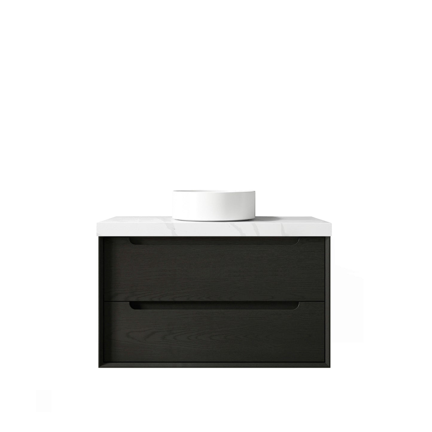 Byron 900mm Black Oak Wall Hung Vanity with Mont Blanc 60mm Top NTH