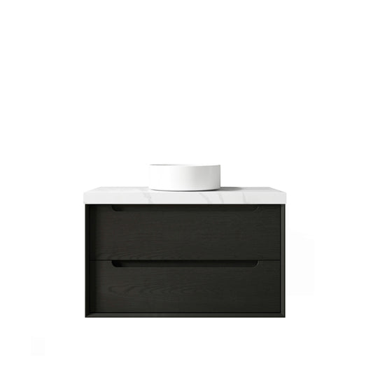 Byron 900mm Black Oak Wall Hung Vanity with Mont Blanc 60mm Top NTH
