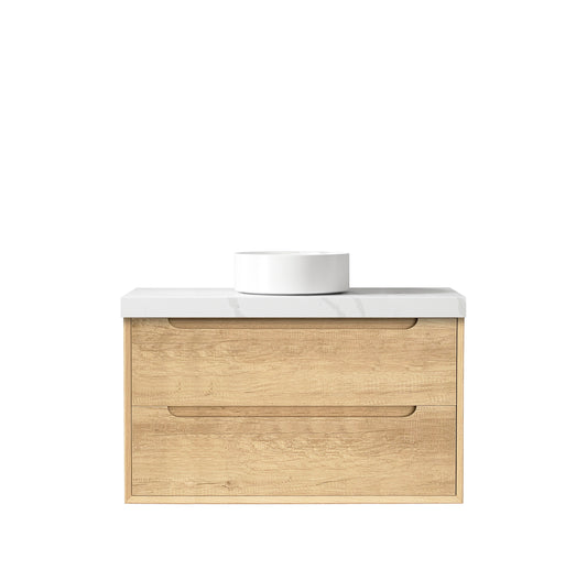 Byron 900mm Natural Oak Wall Hung Vanity with Mont Blanc 60mm Top NTH