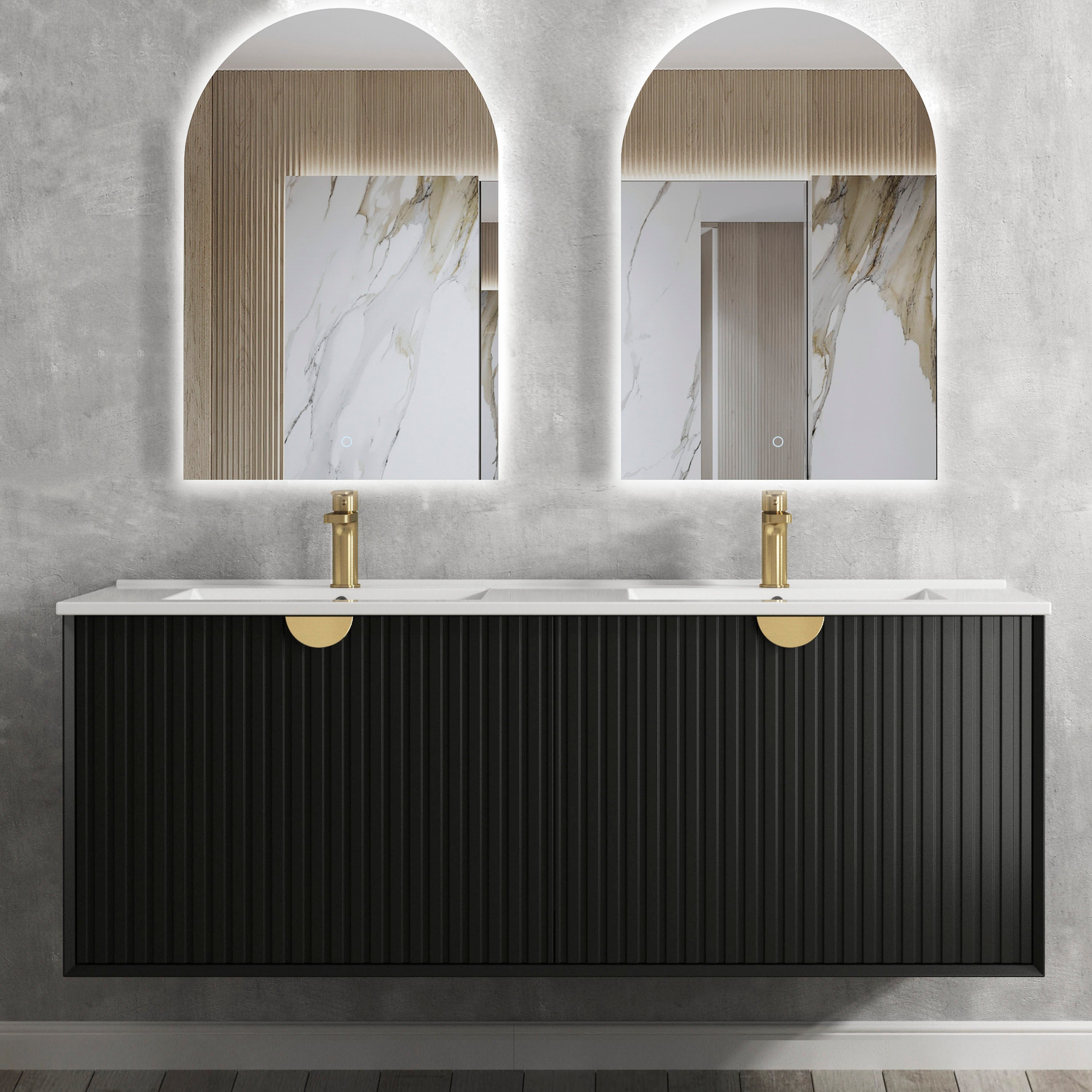 Marlo 1500mm Matte Black Wall Hung Vanity with Ceramic Top