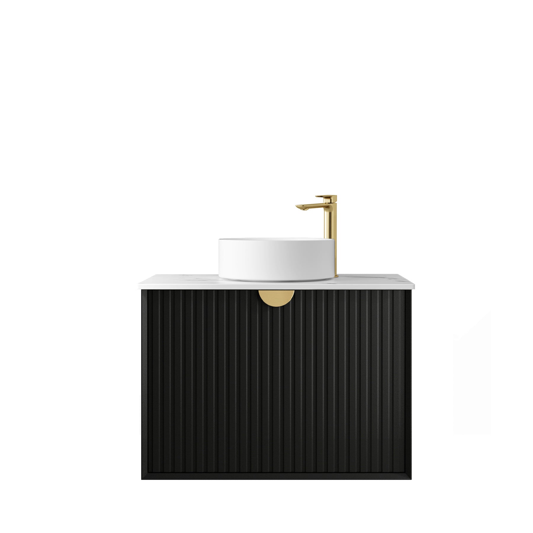 Marlo 750mm Matte Black Wall Hung Vanity with Mont Blanc Top 2TH