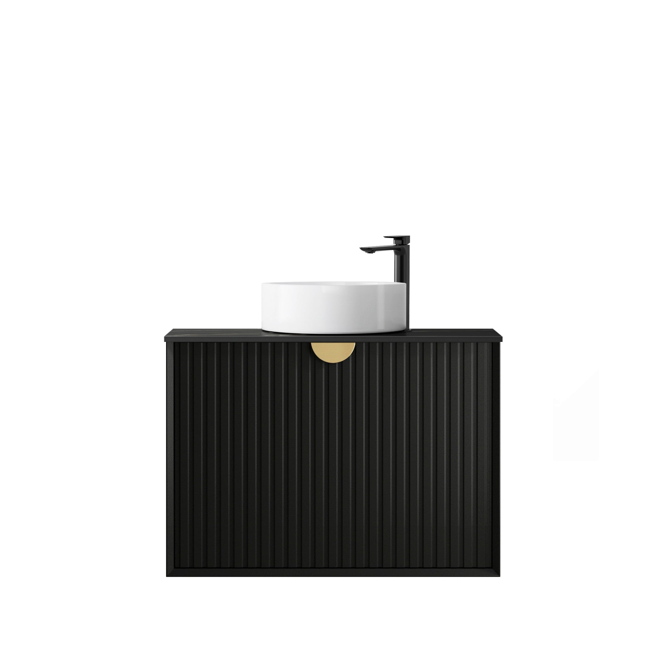Marlo 750mm Matte Black Wall Hung Vanity with Empire Black Top 2TH