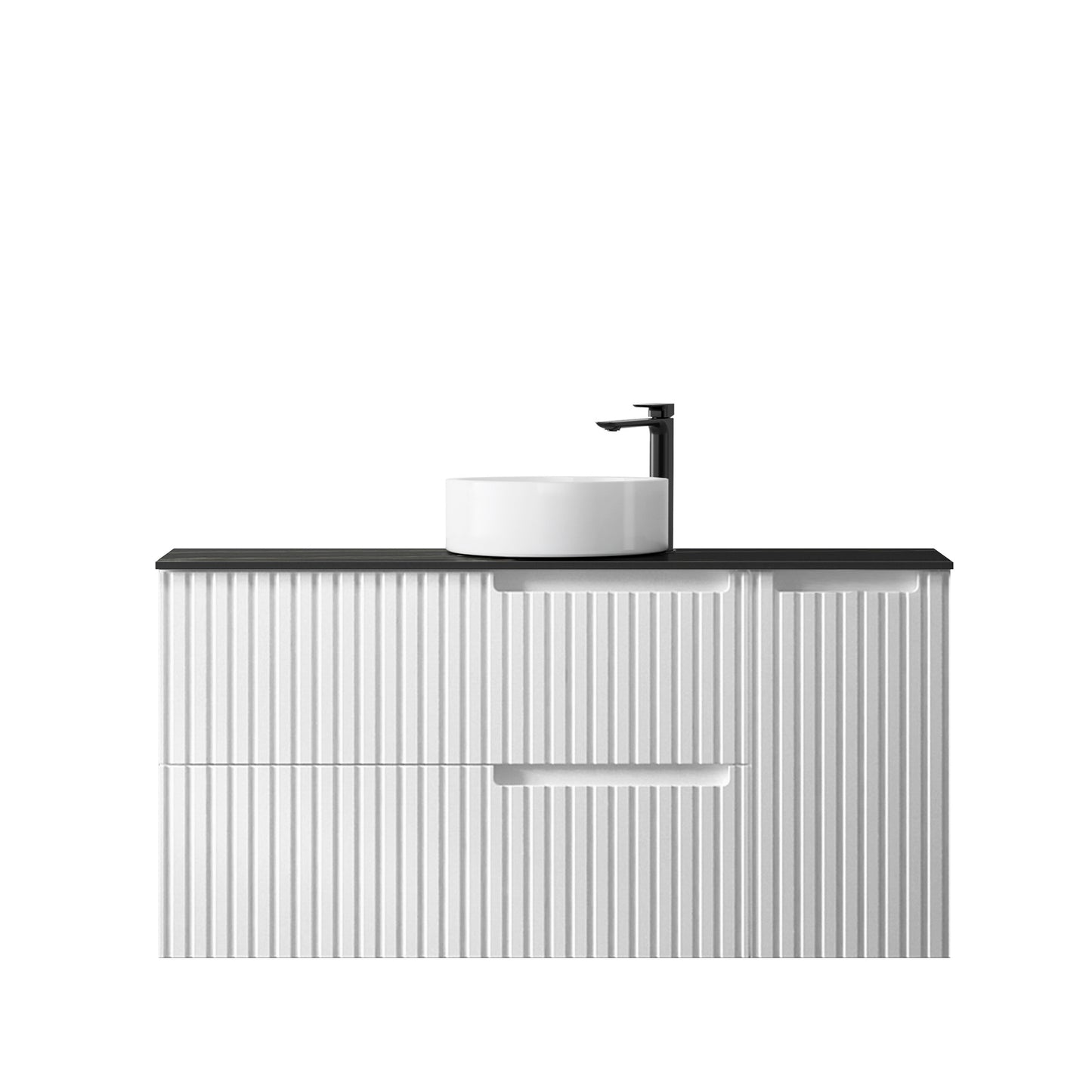 Noosa 1200mm Satin White Wall Hung Vanity with Empire Black Top 2TH