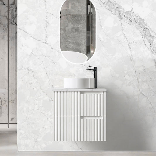 Noosa 600mm Satin White Wall Hung Vanity with Mont Blanc Top 2TH