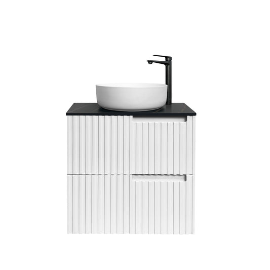 Noosa 600mm Satin White Wall Hung Vanity with Empire Black Top 2TH