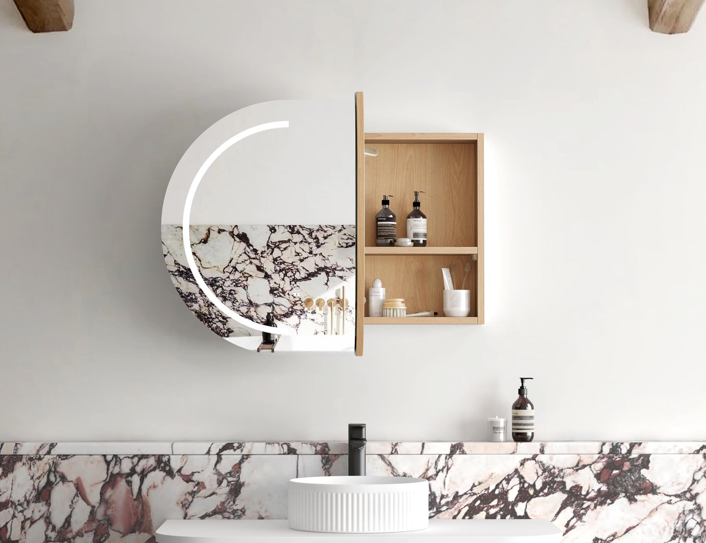 LED BONDI 900x600 Shaving Cabinet Natural Oak