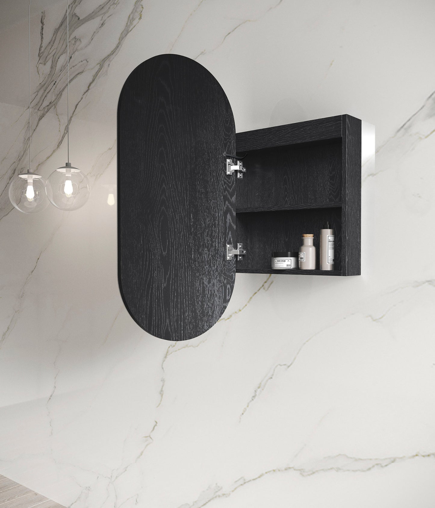 LED Noosa Oval Shape Shaving Cabinet Black Oak
