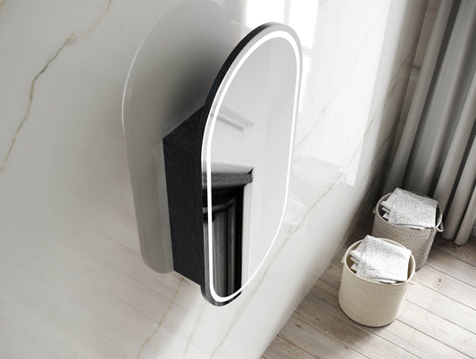 LED Noosa Oval Shape Shaving Cabinet Black Oak