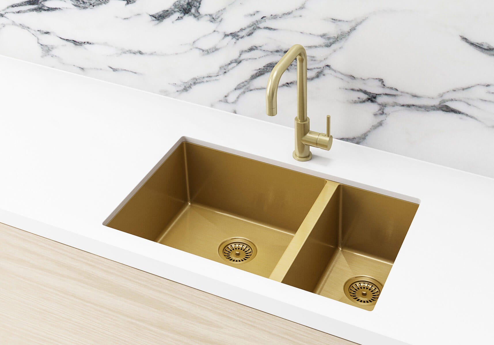 Lavello Kitchen Sink - One and Half Bowl 670 x 440 - Brushed Bronze Gold