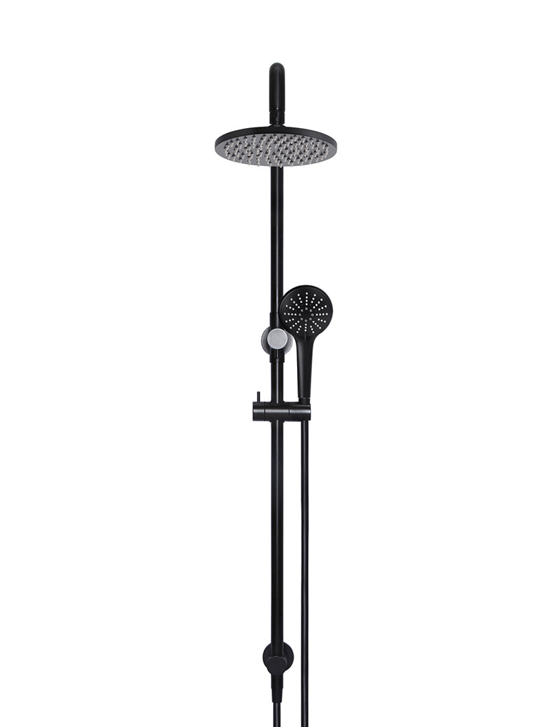 Round Combination Shower Rail, 200mm Rose, Three-Function Hand Shower - Matte Black