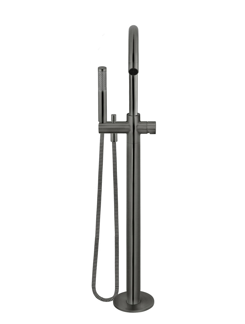Round Pinless Freestanding Bath Spout and Hand Shower - Shadow