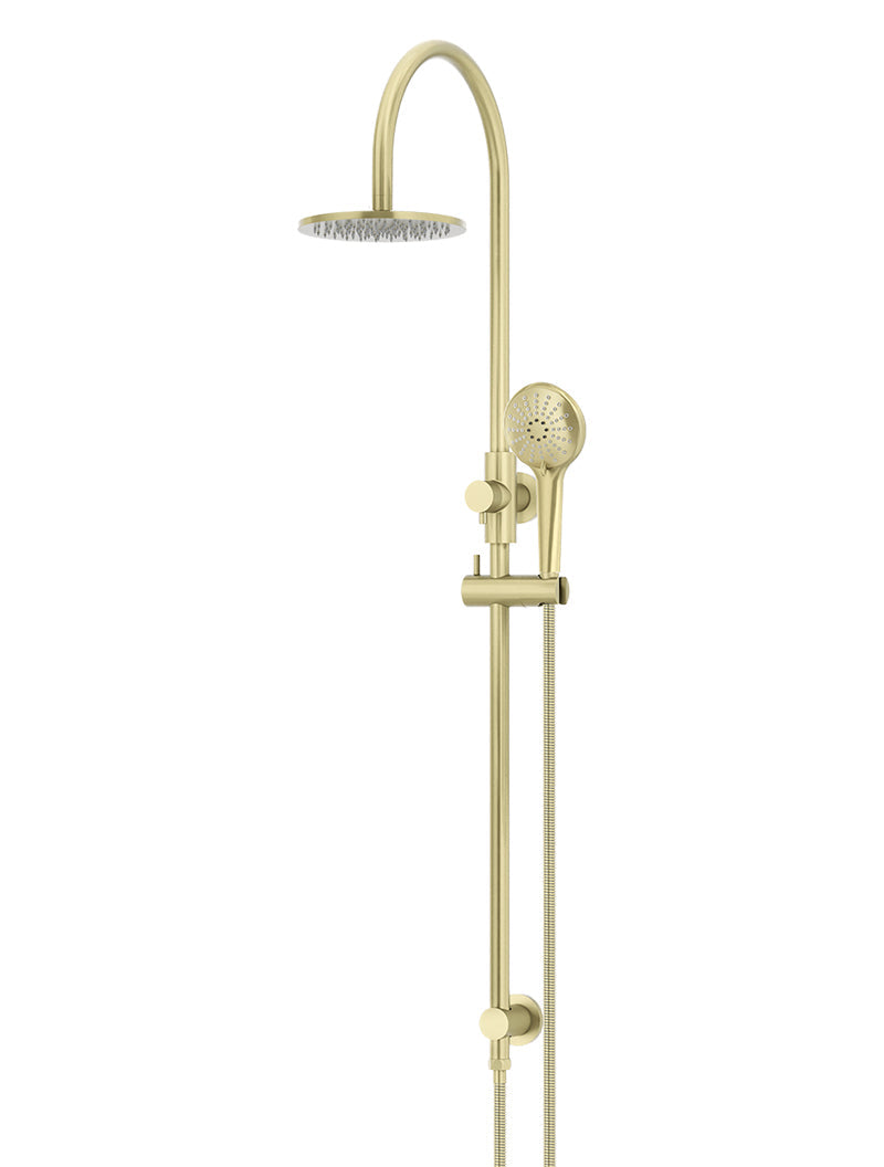 Round Gooseneck Shower Set with 200mm rose, Three-Function Hand Shower - PVD Tiger Bronze